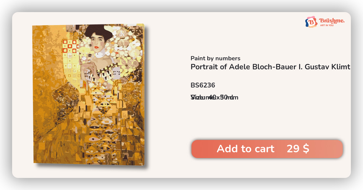 Artnapi Adele Blochbouwer Gustav Klimt Schilderen op nummer, voor volwassenen, met lijst, doe-het-zelf handgeschilderd, set voor beginners en volwassenen, set inclusief acrylverf en kwast, 40 x 50 cm