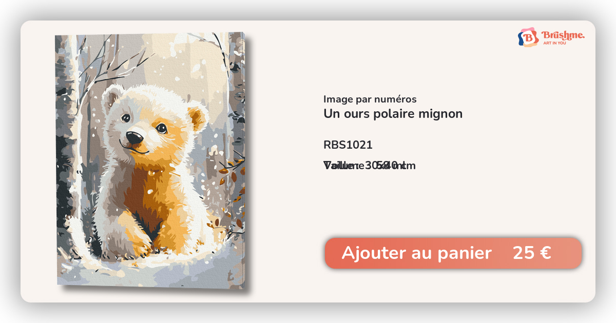 Peinture Par Numéros Zimrobin – Ours Polaire 18x24 Cm – Cadre, Pinceaux, Peintures – Dès 5 Ans