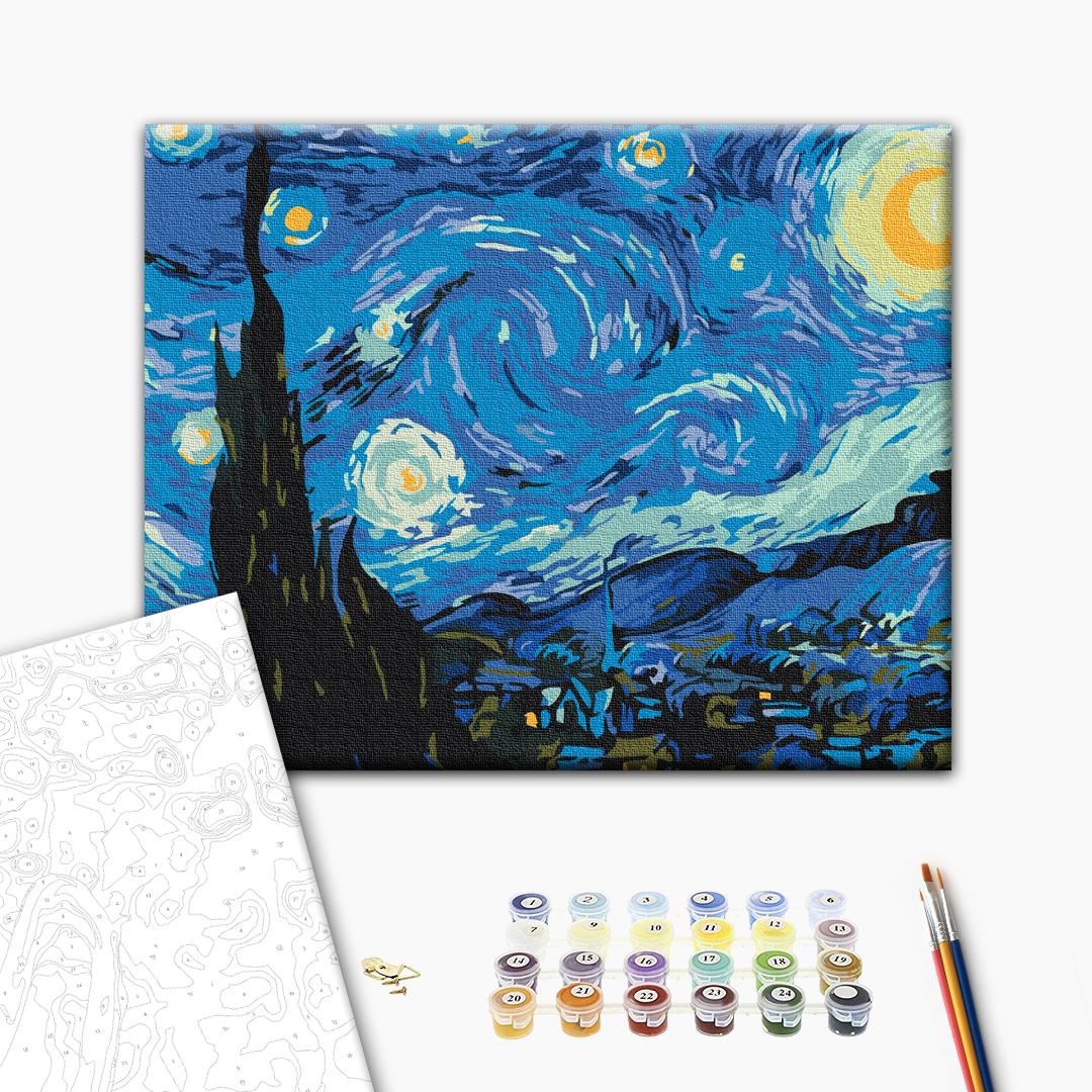 Verf op nummer voor volwassenen van gogh verf op nummer sterrenhemel schilderen op nummer, doe-het-zelf olie canvas ambachten kits voor volwassenen UK, met penselen acrylverf, canvas muurkunst 30 x