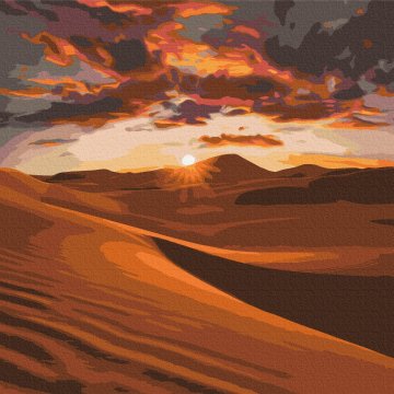 Le coucher de soleil dans le désert