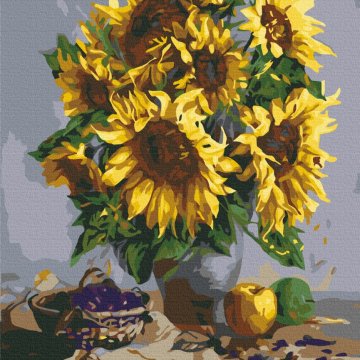Stilleven met een boeket zonnebloemen