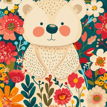 Bear cub in flowers