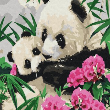 Mère panda avec ses petits