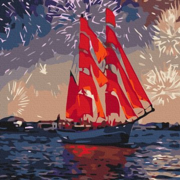 Zeilboot onder vuurwerk