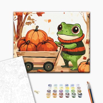 Frog with pumpkins