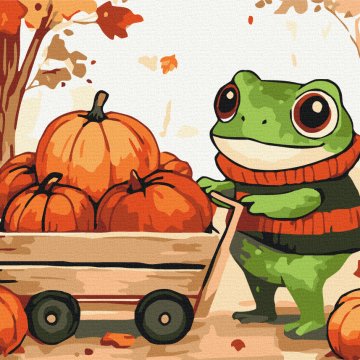 Frog with pumpkins