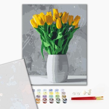 Boeketten van gele tulpen