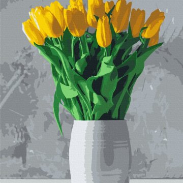 Boeketten van gele tulpen