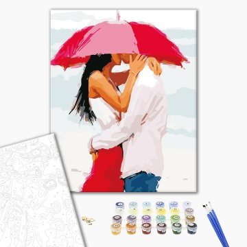 Kissing under an umbrella