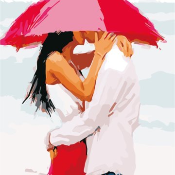 Kissing under an umbrella