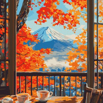 Autumn morning with a view of the mountains