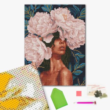 A girl in peonies