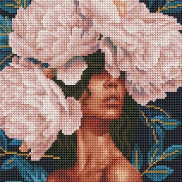 A girl in peonies