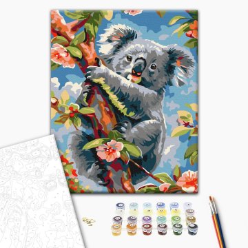 Koala among flowers