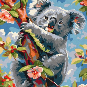 Koala among flowers