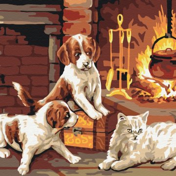 Pets by the fireplace