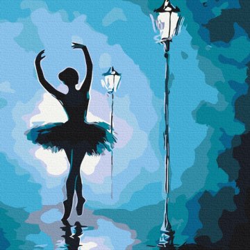 Ballerina in het licht van lantaarns