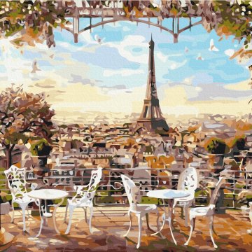 Cafe overlooking the Eiffel Tower