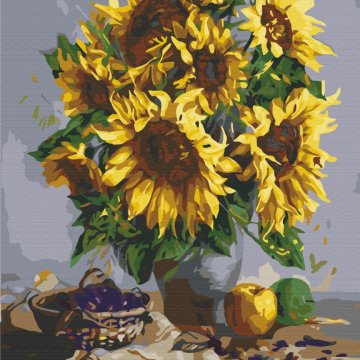 Still life with a bouquet of sunflowers
