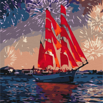 Sailboat under fireworks
