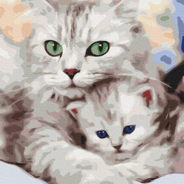 Katze-Mama mit Kätzchen