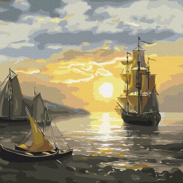 Barcă cu pânze la apus de soare