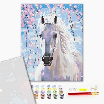 Horse in sakura flowers