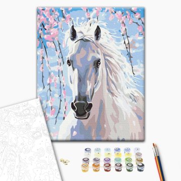 Le cheval au milieu des fleurs de sakura