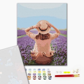 Traveler in a lavender field