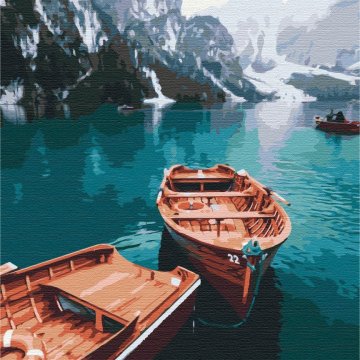 Boats on an alpine lake
