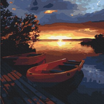 Beau coucher de soleil sur le lac