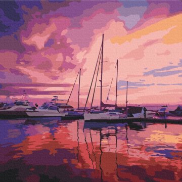 Růžový východ slunce v jachtařském klubu