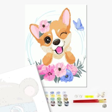 Corgi w kwiatach