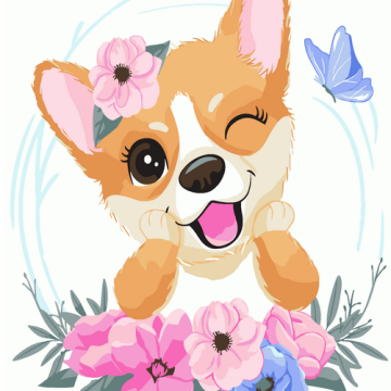 Corgis en fleurs