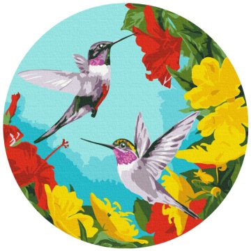 Hummingbirds in flowers (Size M)