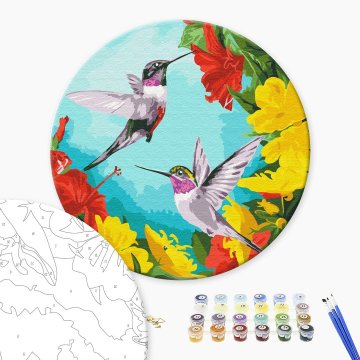 Hummingbirds in flowers (Size L)