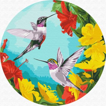 Hummingbirds in flowers (Size L)