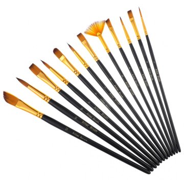 Set van 12 professionele nylon penselen (zwart met verguldsel)