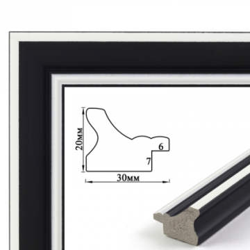 Baguette frame (black with white frame, 3 cm) 40х50