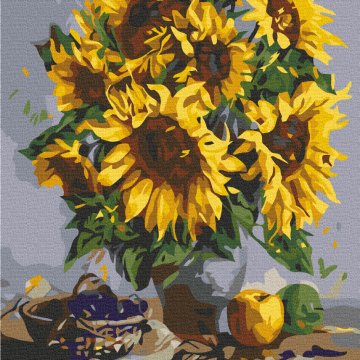 Stilleven met een boeket zonnebloemen