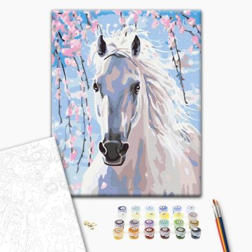 Le cheval au milieu des fleurs de sakura