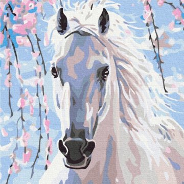 Le cheval au milieu des fleurs de sakura