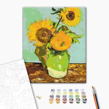 "Drie zonnebloemen in een vaas" door Vincent Van Gogh