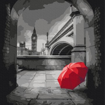 Red umbrella under Big Ben