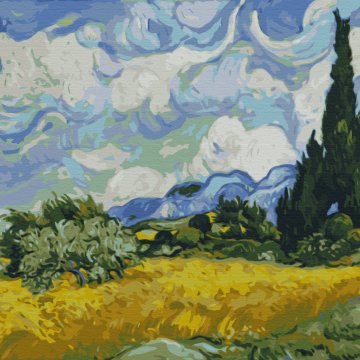 Pole se zelenou pšenicí a cypřiši. Vincent Van Gogh
